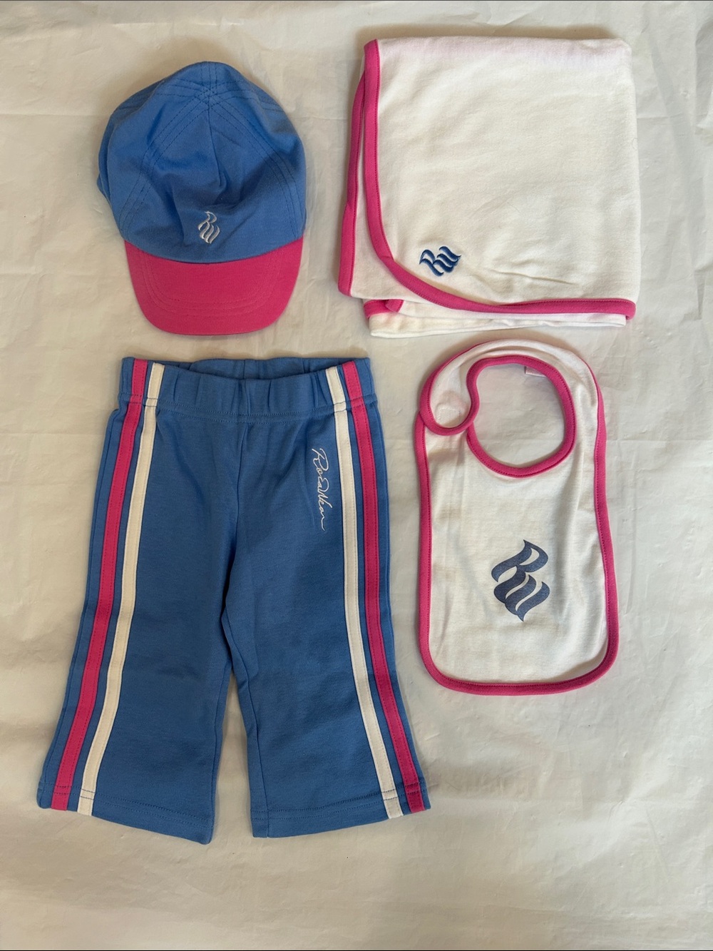 Rocawear Blue & Pink Kids Accessories Set - Cap, Pants, Bib, Blanket
